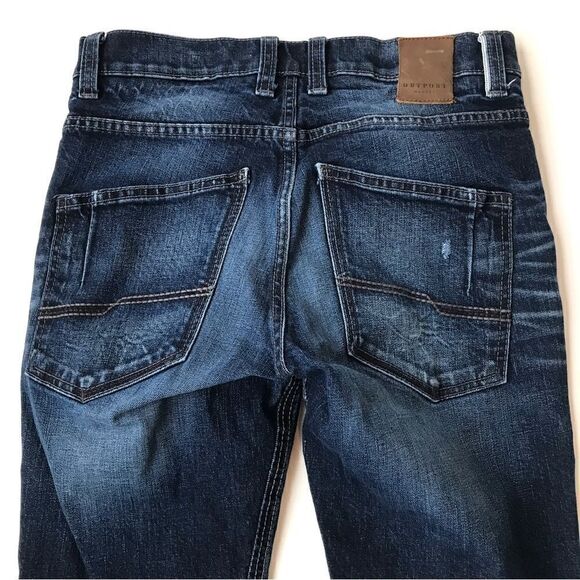 Outpost Makers Buckle Factory Distressed Button Fly Slim Straight Leg Jeans - Picture 10 of 16